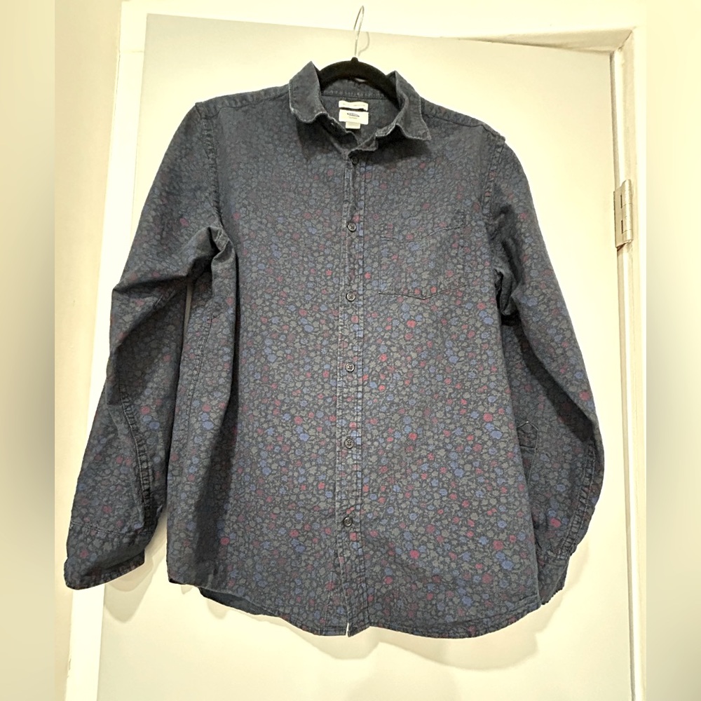 Old Navy Navy Floral Button Down Shirt